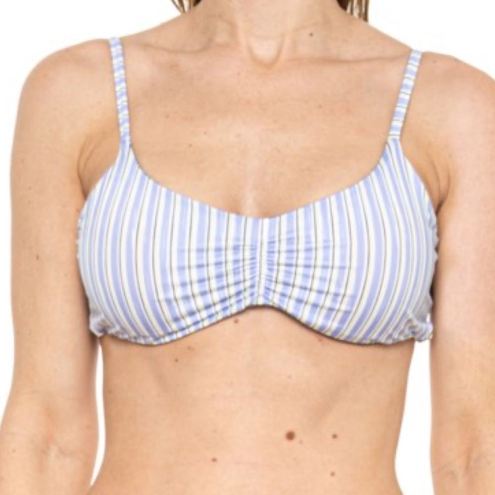 prAna XS Jess Gemma Reversible Swim Bikini Set Spotted Green Blue Yellow Stripe